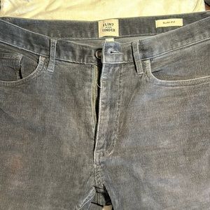 Flint Tinder 32x28 Slim Fit Corduroy Pants Jeans Blue Grey Huckberry TAILORED